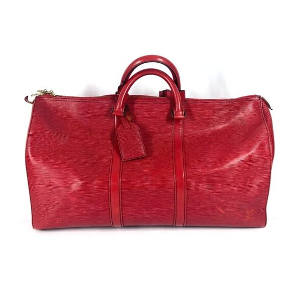 LOUIS VUITTON Red Leather Keepall 50 Boston Bag - Picture 1 of 16